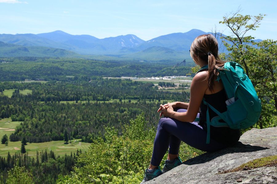Hiker on Cobble Hill in Lake Placid